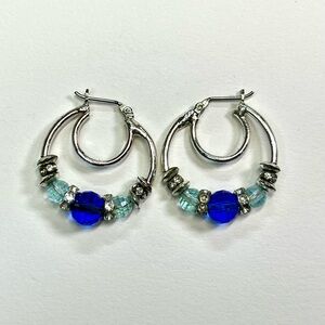 silver and blue beaded hoop earrings!